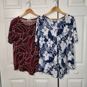 Amana & Lavish Womens Plus 1X Tunic Top Bundle Floral Tropical Blue Maroon